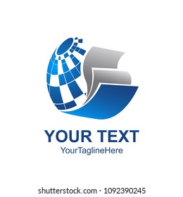 Creative abstract globe and rolls of paper vector logo design template element. Colored blue concept icon