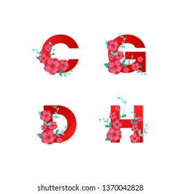 Creative abstract gradient flower letters of the alphabet with flowers and leaves