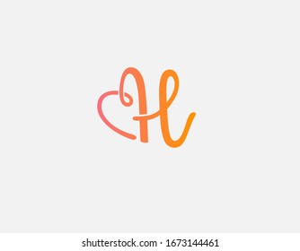 Creative abstract gradient logo icon letter H and heart calligraphy for your company