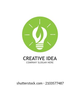 Creative Abstract Green Bulb Leaf Logo Design Vector Symbol Illustration