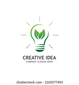 Creative Abstract Green Bulb Leaf Logo Design Vector Symbol Illustration
