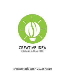 Creative Abstract Green Bulb Leaf Logo Design Vector Symbol Illustration