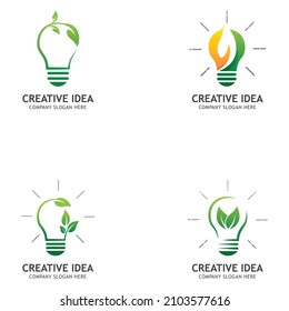 Creative Abstract Green Bulb Leaf Logo Design Vector Symbol Illustration