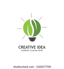 Creative Abstract Green Bulb Leaf Logo Design Vector Symbol Illustration