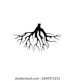 Creative abstract green tree with roots vector logo design template.