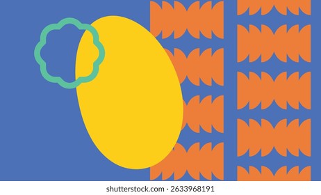 Creative abstract grid with orange elements over blue and yellow, combined with organic shapes in a lively design.