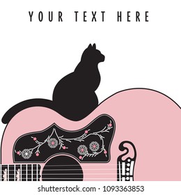 Creative abstract guitar background with a cat, event poster with space for type