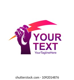 Creative abstract hand holding thunderbolt vector logo design template element. Colorful concept icon