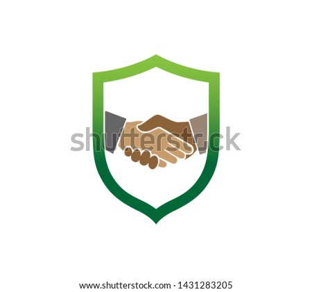 Creative Abstract Handshake Shield Logo Design Symbol Vector Illustration