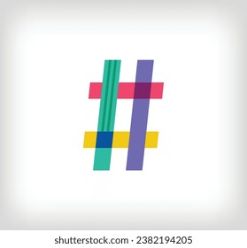 Creative abstract hashtag sign multicolored linear logo. Modern lettering lines with new pop art colors. Font alphabet template. Creative education geometric.vector