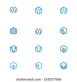 Creative Abstract Hexagon Technology Logo set. Vector design.