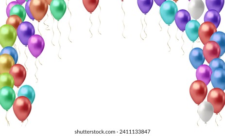 Creative abstract holiday celebration concept: 3D vector illustration of color shiny transparent rubber inflatable air balloons or balls isolated on white background