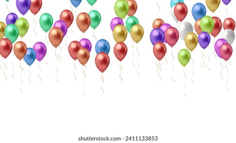 Creative abstract holiday celebration concept: 3D vector illustration of color shiny transparent rubber inflatable air balloons or balls isolated on white background