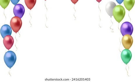 Creative abstract holiday celebration concept: 3D vector illustration of color shiny transparent rubber inflatable air balloons or balls isolated on white background