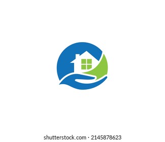 Creative Abstract House Hand And House Care Logo Design Symbol Vector Template.