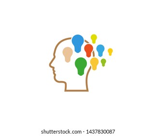 Creative Abstract Human Head Brain Colorful Bulbs Logo Design Vector Symbol Illustration