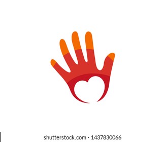 Creative Abstract Human Palm Heart Inside Logo Design Vector Symbol Illustration