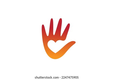 Creative Abstract Human Palm Heart Inside Logo Design Vector Symbol Illustration
