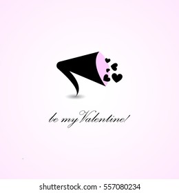 Creative abstract icon of a horn with small hearts. Can be used as announcement, celebration, valentine's day greeting card. Illustration, Vector eps10.
