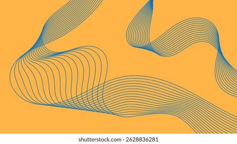 Creative abstract illustration with curved flowing lines in blue and green tones over a yellow background, forming a sense of energy and motion.