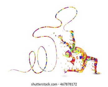 Creative abstract illustration of a girl doing Rhythmic Gymnastics with Ribbon on white background for Sports concept.