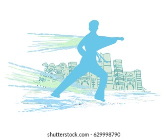 creative abstract illustration of karate fighter
