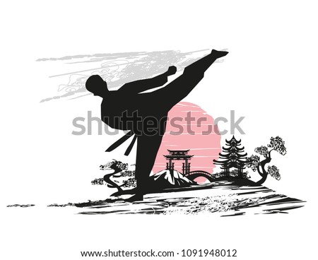 Creative abstract illustration of karate fighter