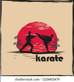 Creative abstract illustration of karate fighters