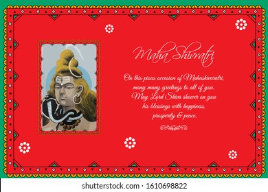 Creative abstract illustration of Lord Shiva  happy Shivratri or happy shiv ratri with indian traditional background, Indian Festival concept Greeting card , banner, poster, Vector