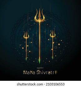 Creative abstract illustration of Lord Shiva  weapon (trident ), happy Shivratri or happy shiv ratri with mandala, Indian Festival concept Greeting card , banner, poster, Vector