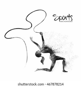 Creative abstract illustration of Rhythmic Gymnastics Girl with ribbon on white background for Sports concept.