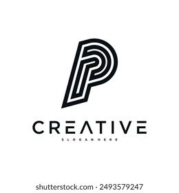 Creative abstract initial letter P logo design. Preamium Vector