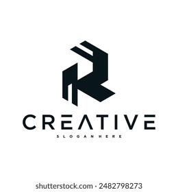 Creative abstract initial letter R logo design. Preamium Vector
