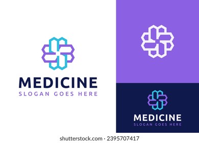 Resumen creativo M inicial en plantilla de diseño de marca con logotipo de farmacia de Medicina Healthcare