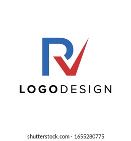 Creative abstract initial RV with check mark logo design vector