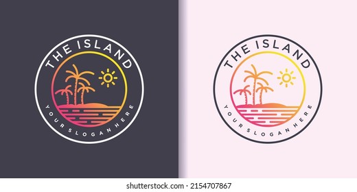 Creative of abstract the island logo design with creative line art style Premium Vector