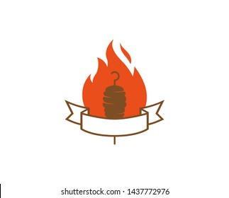 Creative Abstract Kebab Meat Fire Logo Design Symbol Vector Illustration