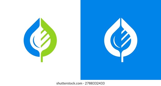 A creative Abstract leaf waterdrop and leaf nature logo vector icon symbol idea
