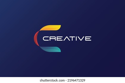 Creative abstract letter C logo. Awesome gradient multicolor effect monogram. Vector illustration isolated on dark blue background.