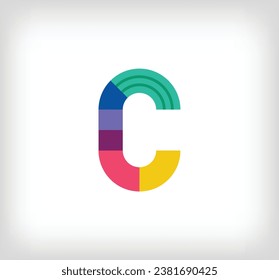 Creative abstract letter C multicolored linear logo. Modern lettering lines with new pop art colors. Font alphabet template. Creative education geometric.vector