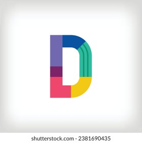 Logo lineal multicolor de letra abstracta creativa D. Líneas de letras modernas con nuevos colores de arte pop. Plantilla de alfabeto de fuente. Educación geométrica creativa.vector