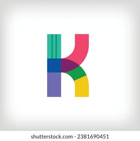 Letras abstractas creativas K logotipo lineal multicolor. Líneas de letras modernas con nuevos colores de arte pop. Plantilla de alfabeto de fuente. Educación geométrica creativa.vector