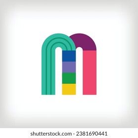 Letras abstractas creativas M logotipo multicolor lineal. Líneas de letras modernas con nuevos colores de arte pop. Plantilla de alfabeto de fuente. Educación geométrica creativa.vector