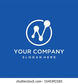 Creative abstract letter N connecting dots with circle logo design vector