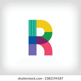 Letra creativa abstracta R logotipo lineal multicolor. Líneas de letras modernas con nuevos colores de arte pop. Plantilla de alfabeto de fuente. Educación geométrica creativa.vector