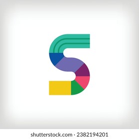 Creative abstract letter S multicolored linear logo. Modern lettering lines with new pop art colors. Font alphabet template. Creative education geometric.vector