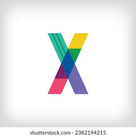 Creative abstract letter X multicolored linear logo. Modern lettering lines with new pop art colors. Font alphabet template. Creative education geometric.vector