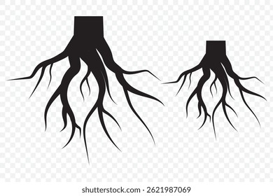 Creative abstract life root color on Transparent background vector logo design template. EPS 10. Tree root icon set. Tree root silhouette set.