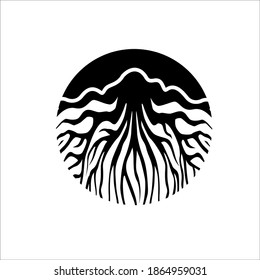 Kreative abstrakte Lebenswurzel auf weißem Hintergrund, Vektorgrafik-Logo-Design-Vorlage