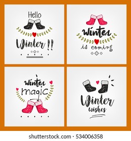 Creative abstract line art based creative set of winter sale vector illustration with floral frame and socks design with winter sale text